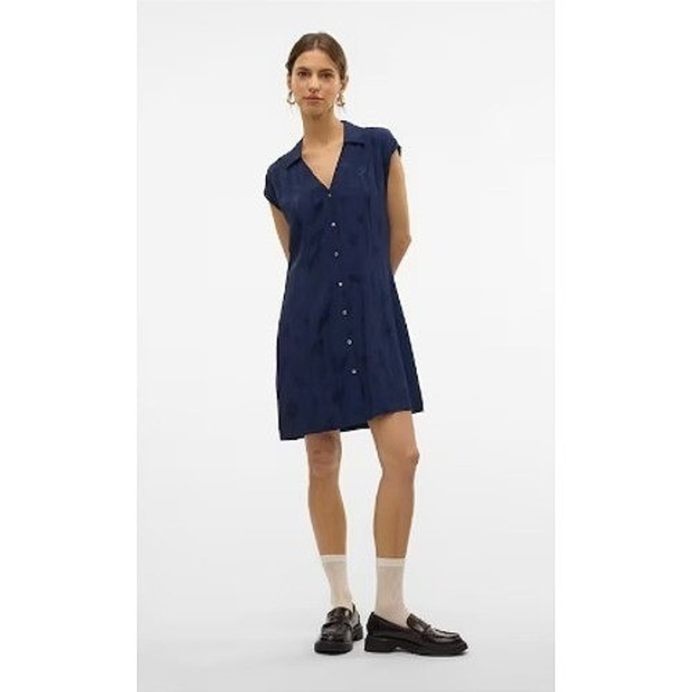 Vero Moda Jacquard Button Front Shirt Dress Womens XL Blue Casual Summer Mini